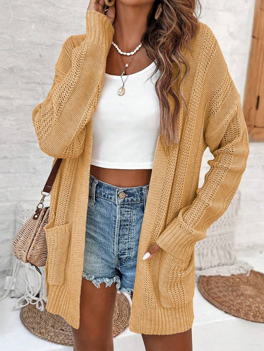 SHEIN LUNE 女式纯色休闲开衫，带 2 个口袋