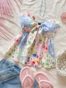 Soleia Top tipo tubo casual de vacaciones con nudo y estampado floral ditsy para mujer