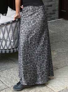 DAZY 女士豹纹简约长裙，休闲日常穿着 - 灰色 - 查看 6