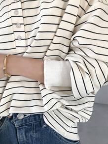 FRIFUL Women's Loose Fit Drop Shoulder Long Sleeve Striped T-Shirt, Autumn