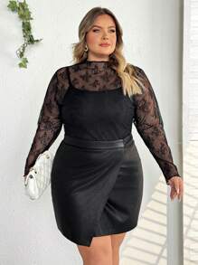 SHEIN CURVE+ Plus Size Floral Lace Sheer Top Without Bra,Valentine's Day,Valentines,Rose,Heart,Polka Dot,Love,Lip,Cupid,3D Flower