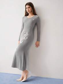 MOTF STUDIO SEQUIN BUTTERFLY BIAS CUT DRESS - Grey - View 1