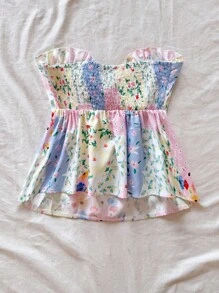 Soleia Top tipo tubo casual de vacaciones con nudo y estampado floral ditsy para mujer