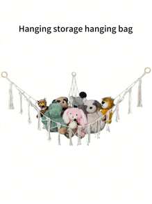 SHEIN 1pc Large Boho Stuffed Animals Net Or Hammock, Toy Hammock, Stuff Animal Storage Corner Hanging Net Holder, Mesh Hammock Plush Toy Hanging Storage With Tassel Hooks For Bedroom Decorations Autumn Decor Festival Decor Room Decor Home Decor Fall Spring Decor Bedroom Decor