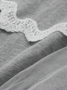 DAZY Women Lace Mesh Contrast Sweatshirt,Fall Women Clothes - Grey - View 7