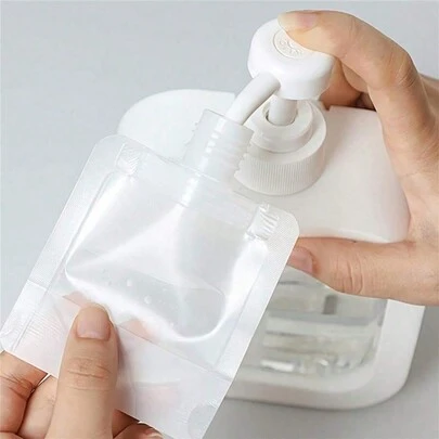 SHEIN 5 件旅行可再填充扁平袋洗发水液体乳液分配袋化妆品可再填充扁平袋旅行瓶套装 30ml/50ml/100ml 适用于旅行收纳袋、化妆包、化妆包、度假收纳袋、大容量化妆品收纳化妆盒，适用于口红、刷子、护肤品、手机、硬币、小物品，适用于家庭、礼物、度假和节日万圣节圣诞节多功能用途，波西米亚风