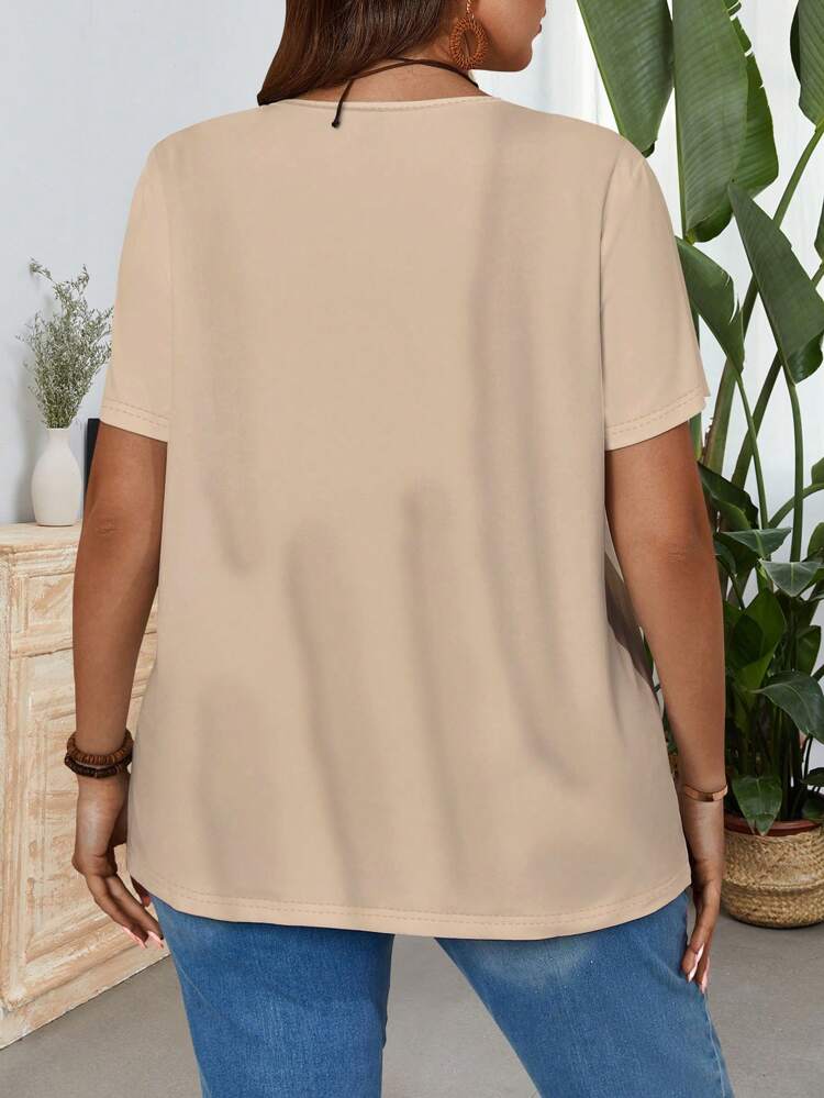 Women Plus Size T-Shirt With Geometric Color Block Pattern, Casual Loose Fit,Summer,Spring/Vacation