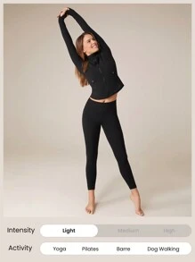 GLOWMODE FeatherFit™ Strike A Pose Back Mesh Panel Training Jacket With Thumbholes Low Impact Yoga Daily Gym