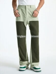 Manfinity VCAY Pantalones sueltos de estilo urbano para hombres con parches y tejido suelto - Verde - Ver 5