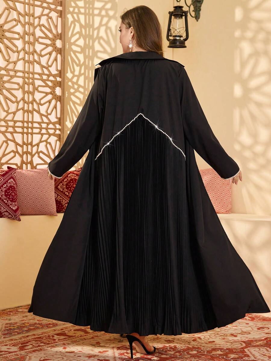 Al Najma 加大码女式珍珠丝带领褶宽松阿拉伯长袍，端庄