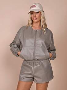 COSMINA Women's Casual PU Grey-Green Regular Shorts