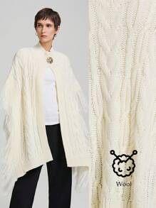 Ontre Nuevo cárdigan de punto floral suelto y casual con flecos, botones de metal y twist para mujer, primavera 2025, color albaricoque, día de San Valentín