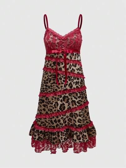 Grunge Punk فستان نسائي طويل ذو رقعة جلد الفهد مقاس كبير، ثوب سهرة