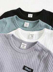 SHEIN 4pcs/Set Newborn All-Match Minimalist Snap Front Bodysuits, Casual Versatile For Everyday & Outings