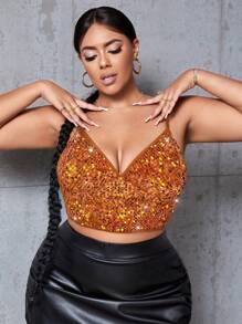 SHEIN SXY Áo yếm bó sát gợi cảm màu trơn cỡ lớn cho nữ - Vàng - Xem 5