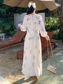 DAZY Bộ 2 món đồ nữ họa tiết hoa nhí, kiểu dáng tối giản và thời trang, thích hợp mặc hàng ngày dịp Lễ Phục Sinh. - Màu be - Xem 5