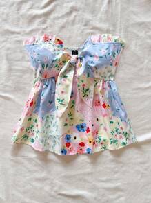 Soleia Top tipo tubo casual de vacaciones con nudo y estampado floral ditsy para mujer