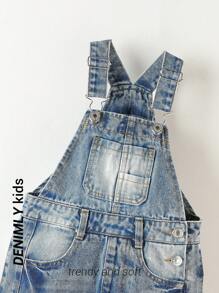 Salopette larghe casual da ragazza con fantasia strappata, stile strada, con bretelle regolabili, lavate - Blu lavato medio - Visualizzare 7