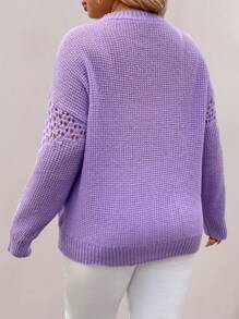 SHEIN LUNE Plus Size Solid Color Pullover Sweater, Casual & Fashionable For Everyday Wear - Purple - View 2