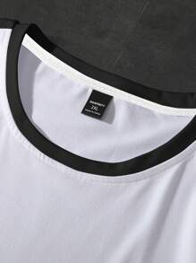 Manfinity Homme Plus Size Men's Letter Print Round Neck Short Sleeve T-Shirt And Drawstring Waist Shorts Casual Suit - Black and White - View 3