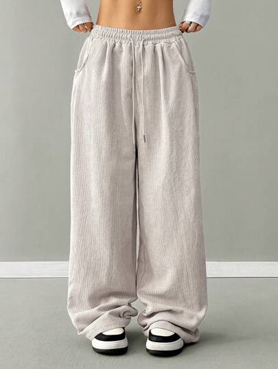 Coolane Women's Fall Streetwear Fashion Casual Vintage Corduroy Textured Long Pants