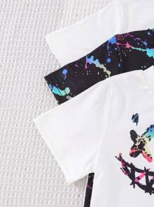 SHEIN 2 件装男童扎染图案印花短袖上衣和短裤套装