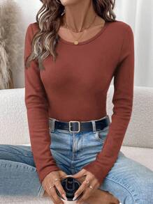 SHEIN LUNE Bộ 2 chiếc/Bộ Áo thun dài tay dệt kim lông cừu cơ bản cho nữ, Thu/Đông - Nhiều màu - Xem 8
