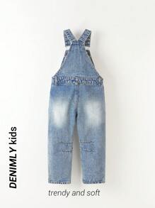 Salopette larghe casual da ragazza con fantasia strappata, stile strada, con bretelle regolabili, lavate - Blu lavato medio - Visualizzare 2