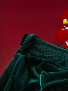 SHEIN LUNE Pantalon décontracté couleur unie avec nœud à la taille, pour un port quotidien, grande taille - Vert sapin - Voir 5