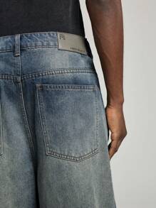 NEON BLANC Men's Fashion Street Loose Washed Long Denim Jeans - Blue - View 5
