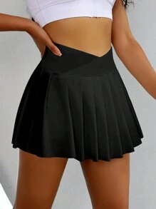 SHEIN Sport Studio 2pcs Women Solid Color Pleated Minimalist Sports Skort, Casual Daily Tennis Skirt