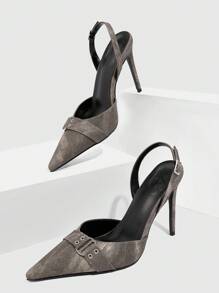 CUCCOO SZL Women's Pointed Toe Buckle Design Fashion High Heel Pumps, Casual Everyday Wear - Grey - View 8