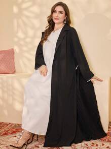 Al Najma 加大码女式珍珠丝带领褶宽松阿拉伯长袍，端庄