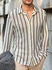 Manfinity VCAY Camisa casual de manga larga y cuello de punto holgada para hombre, adecuada para otoño/invierno - Multicolor - Ver 5