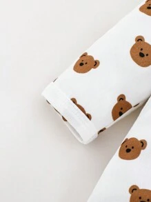 Cozy Pixies 新生男婴卡通熊印花柔软针织长袖连体衣和裤子套装 - 彩色 - 查看 3