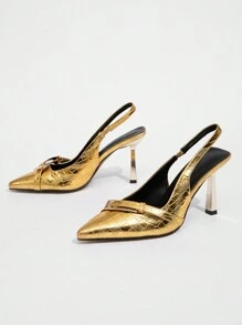 CUCCOO TILAWA Women Bowknot Decor High Heel Pumps For Office, Wine Red Spring Shoes Spring Break Easter - Gold - View 2