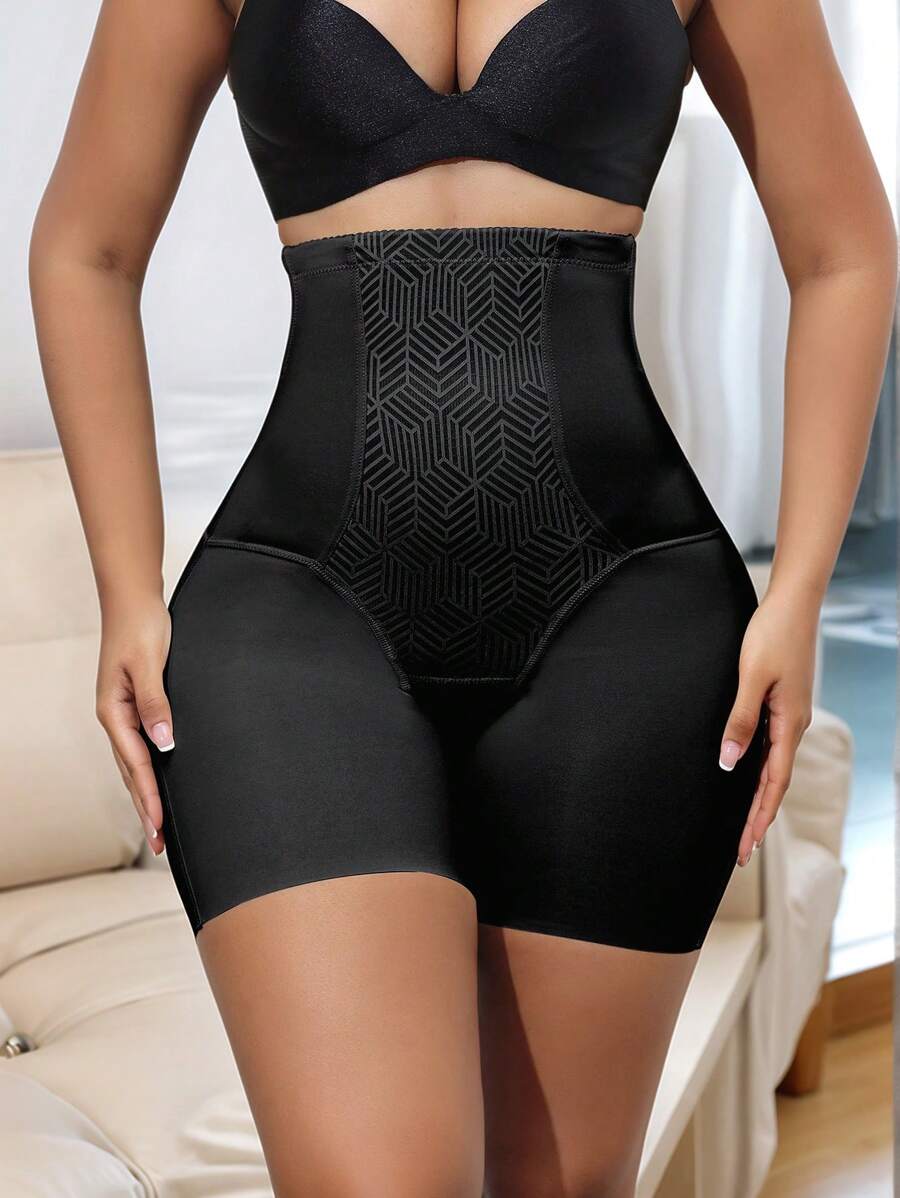 1pc Women's Solid Color High Waist Slim Fit Body Shaping Pants - Black - View 1