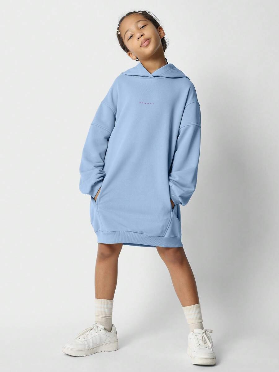 SUMWON Tween Girls Regular Fit Overhead Hoodie Dress With Seam & Small Print
