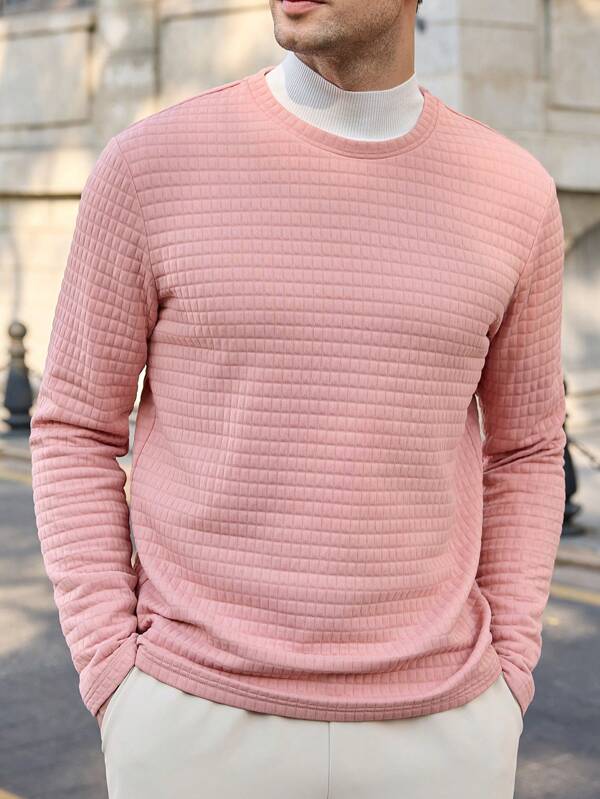 Manfinity Basics Men's Knitted Slim Fit Crew Neck Long Sleeve Casual T-Shirt, Suitable For Daily Wear