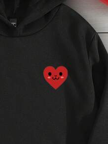 Manfinity Homme Áo hoodie liền thân in hình trái tim và mặt cười ngày lễ tình nhân thời trang giản dị dành cho cả nam và nữ, phù hợp cho các cặp đôi, gia đình, món quà tuyệt vời cho bạn trai - màu đen - Xem 2