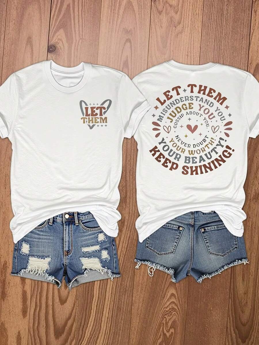 Calvaya Let Them Misunderstand You For Judging Your Gossip. Your Teacher's Double-Sided T-Shirt Is Suitable For Spring And Summer, Women's Clothing - White - View 1