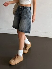 DAZY 女士宽松休闲水洗牛仔短裤