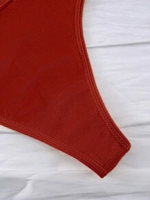 女士纯色无缝胸罩和丁字裤套装 - 吊带背心 + 内裤 - 鏽棕色 - 查看 4