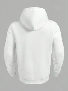 Manfinity Homme Men's Solid Color Long Sleeve Hooded Casual Sweatshirt, White Hoodie, Autumn/Winter