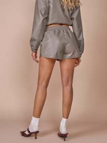 COSMINA Women's Casual PU Grey-Green Regular Shorts