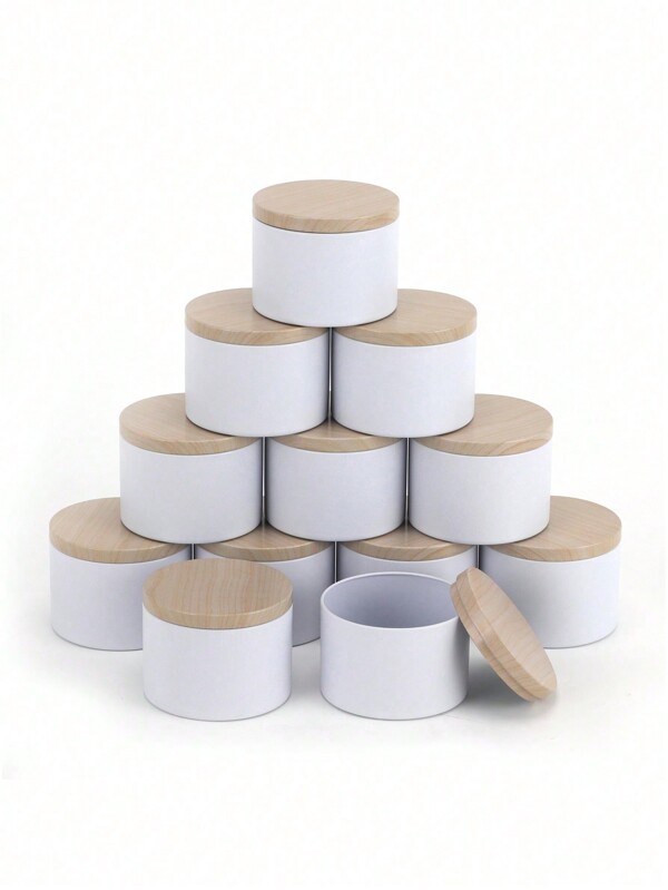 SHEIN 12pcs 8/4oz Candle Tins With Metal Wood Grain Lids - Perfect For DIY Making Candles, Arts & Crafts, Storage, Gifts, Valentine's Day, Valentines Wedding, Birthday,Easter,Wedding Items,Party Favors,Party Supplies,Party Supples,Suplies,Decorations
