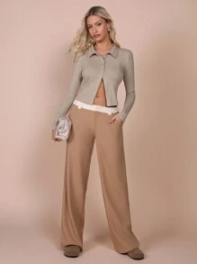 COSMINA Regular Khaki Long Sleeve Knit Top For Women, Spring/Summer Casual Commuter Wear