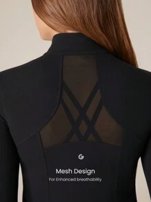 GLOWMODE FeatherFit™ Strike A Pose Back Mesh Panel Training Jacket With Thumbholes Low Impact Yoga Daily Gym