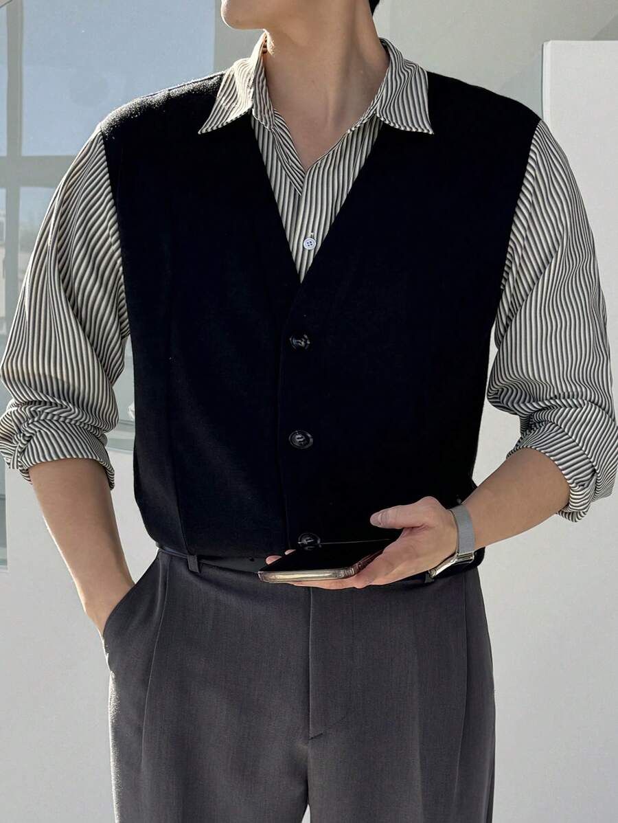 DAZY 男士简约时尚休闲衬衫，适合日常穿着，秋冬商务场合 - 藍色 - 查看 1