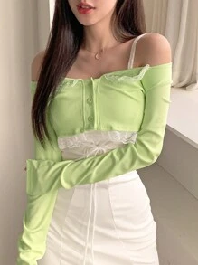 DAZY Women Off Shoulder Cover Up & Mid-Length Dress 2 Pieces Dress Set,Mini Dress - White - View 3